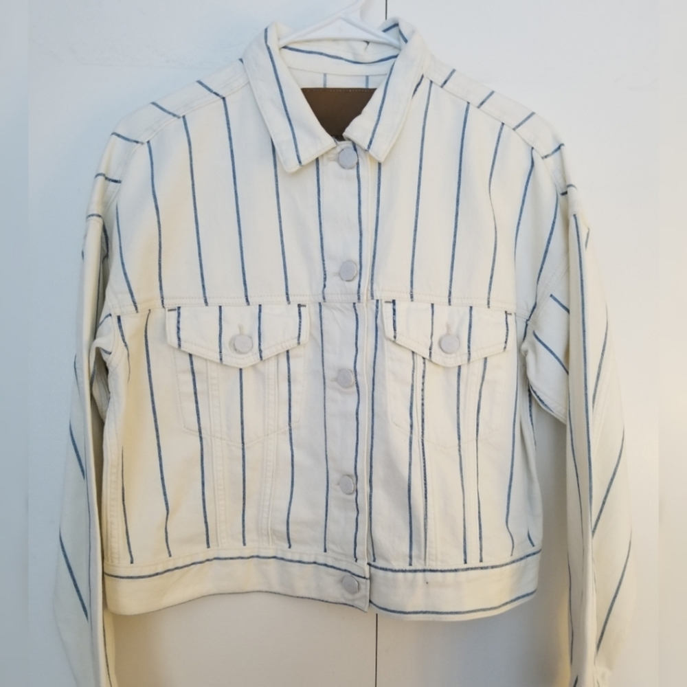 American Eagle Striped Denim Crop Trucker